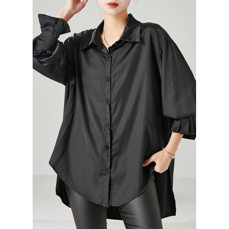 Boho Black Oversized draping Chiffon Blouses Spring