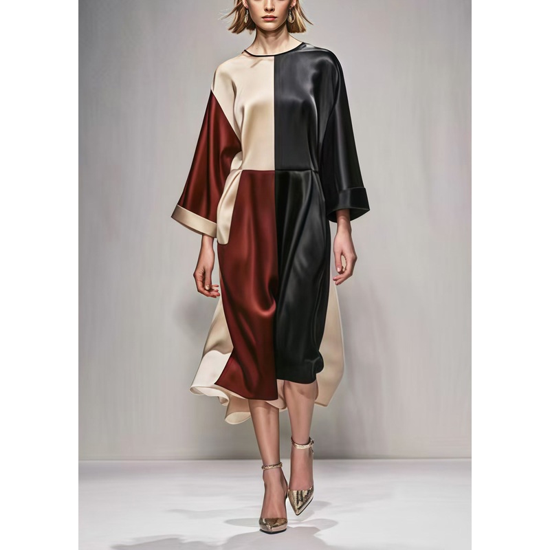 Boho Colorblock Oversized Patchwork Silk Vacation Dresses Spring
