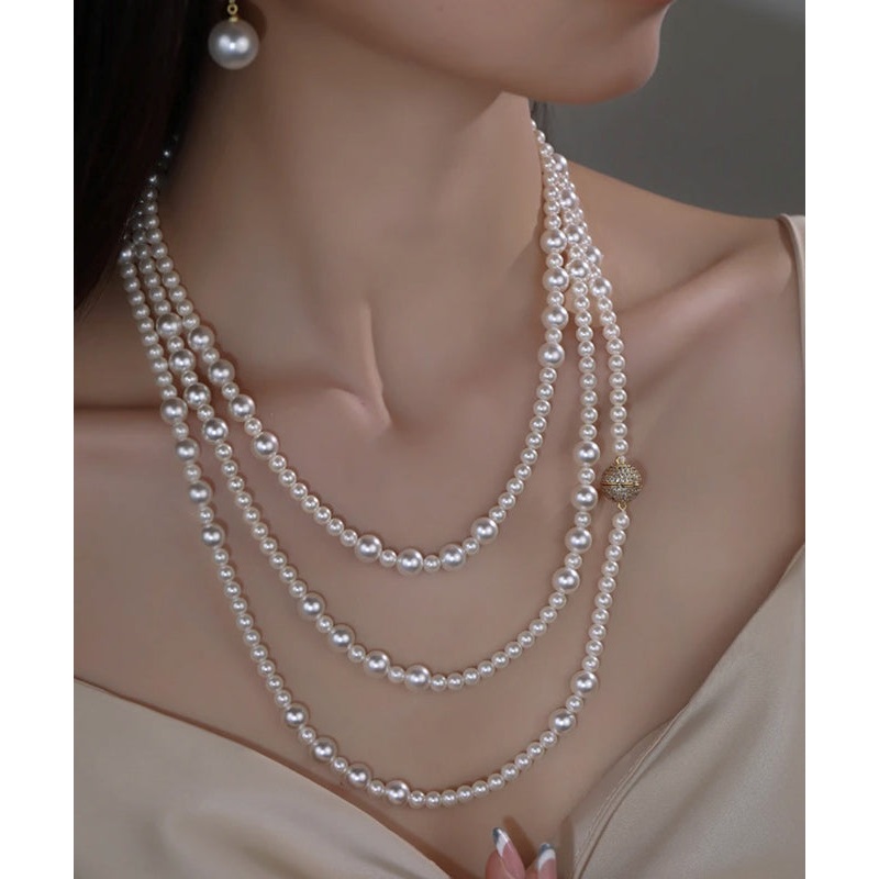 Boho White Multilayer Pearl Gratuated Bead Necklace