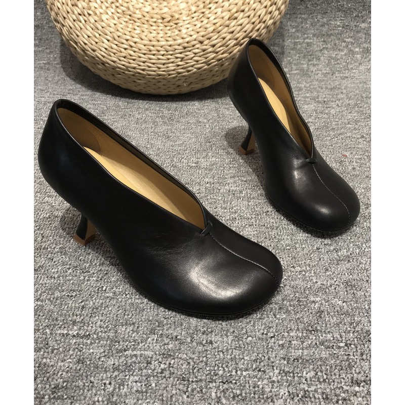 Classy Versatile Black Faux Leather Splicing High Heels