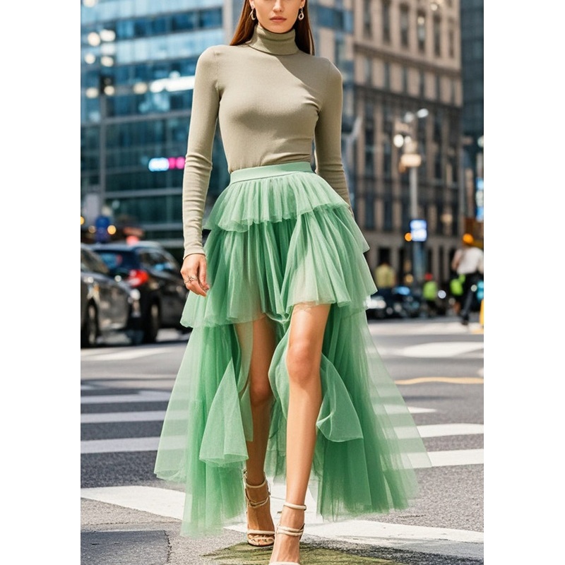 Fashion Green Low High Design Tulle Holiday Skirts Summer