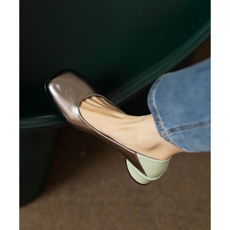 French Faux Leather Penny Loafers Splicing Gun Color