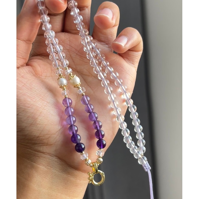 Handmade Gradient Color Purple Gradient Color Crystal Pearl Locket Necklace
