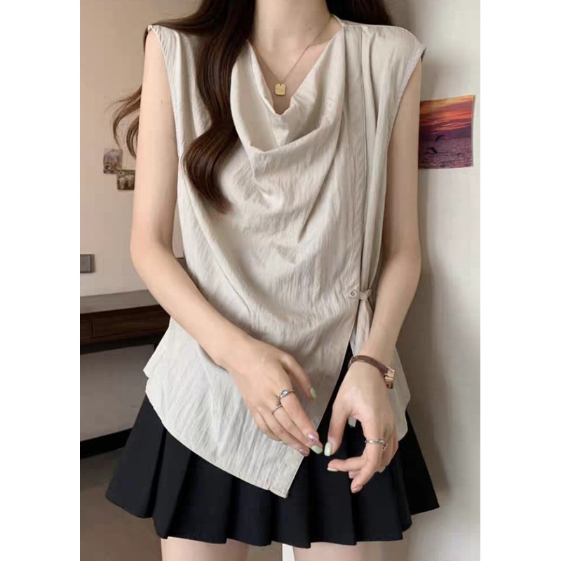 Handmade Khaki Asymmetrical Tunic Button Shirt Summer