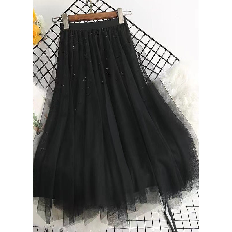 Italian Black Sequins Wear On Both Sides Asymmetrical Tulle Skirts Spring