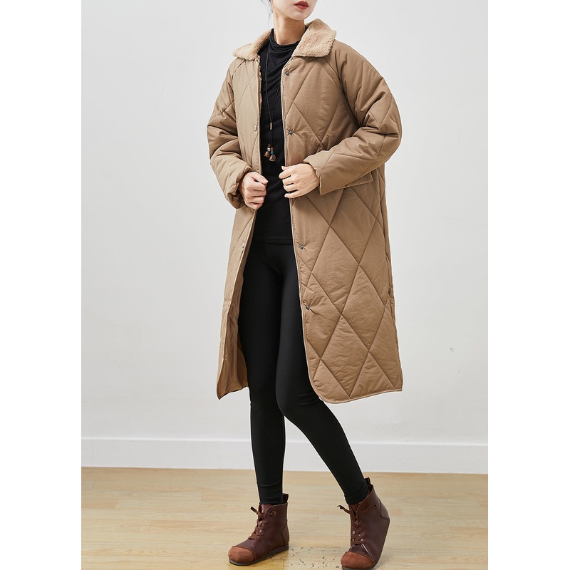 Loose Khaki Peter Pan Collar Pockets Duck Down Puffers Jackets Winter