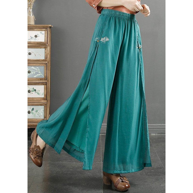 Organic Blue Embroideried High Waist Cotton Pants Skirt Summer