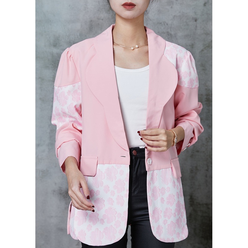 Original Design Pink Print Patchwork Cotton Coats Spring