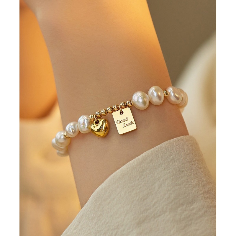 Original Design White Alloy Pearl Love Tassel Charm Bracelet
