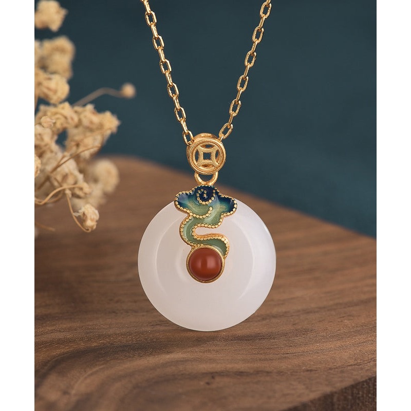 Retro Gold Ancient Gold Jade Ping Buckle Pendant Necklace