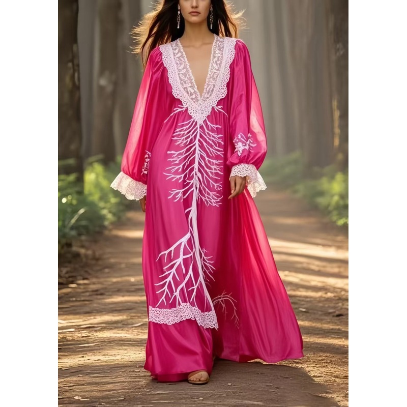 Rose Patchwork Lace Holiday Dress Oversized Spring