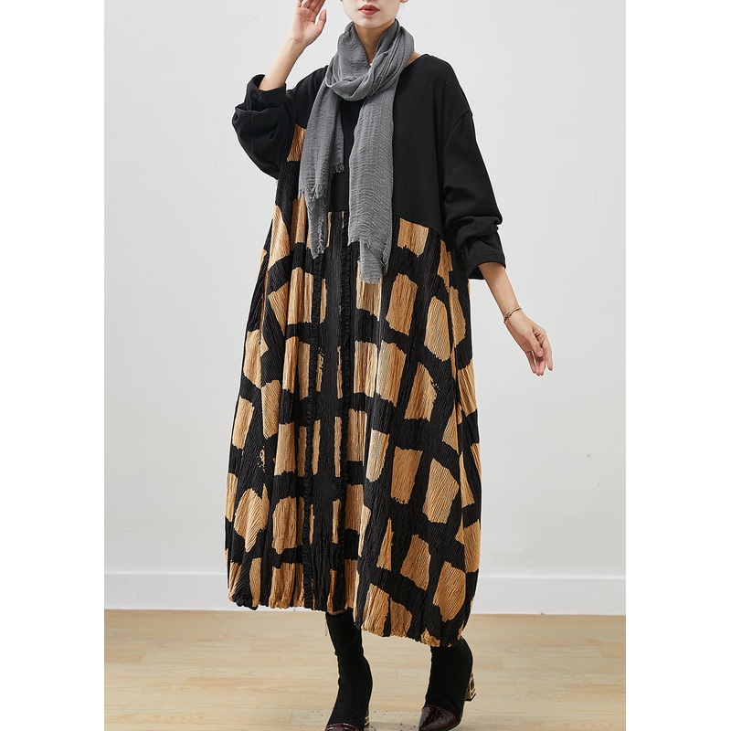 Stylish Black Oversized Patchwork Cotton Holiday Dress Spring