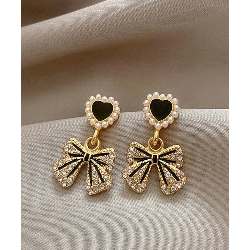 Stylish Gold Alloy Zircon Pearl Drop Glaze Love Butterfly Drop Earrings