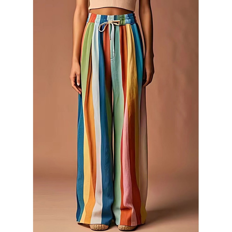 Unique Rainbow Lace Up Elastic Waist Linen Pants Summer