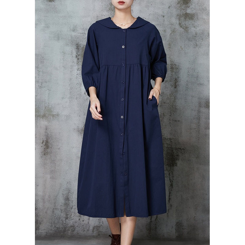 Women Navy Oversized Cotton Maxi Dresses Summer