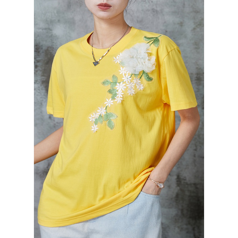 Yellow Floral Cotton Beach Vest Embroideried Summer