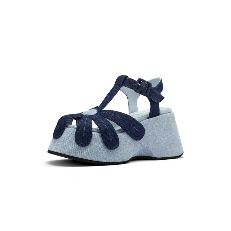 Blue Wedge Denim Fabric Fashion Splicing Hollow Out Sandals