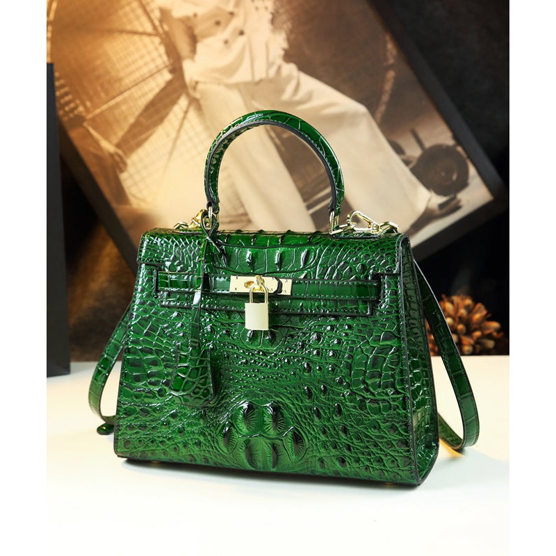 Chic Crocodile Pattern Solid Durable Faux Leather Tote Handbag