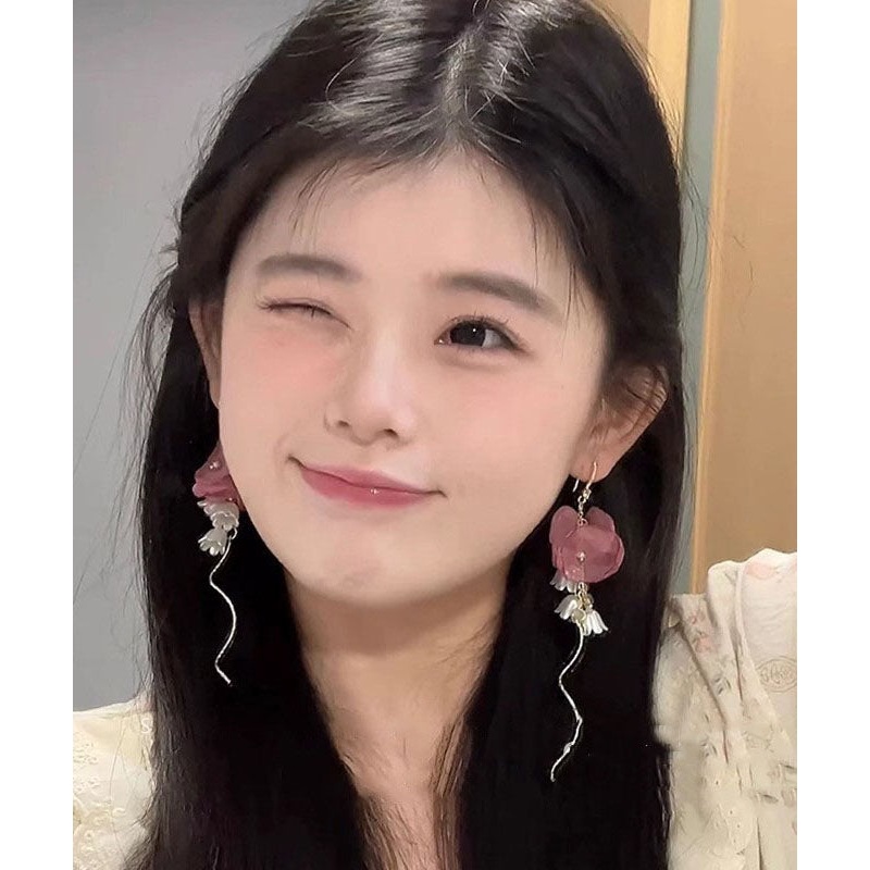 Chic Gold Copper Zircon Pearl Bellflower Tassel Drop Earrings