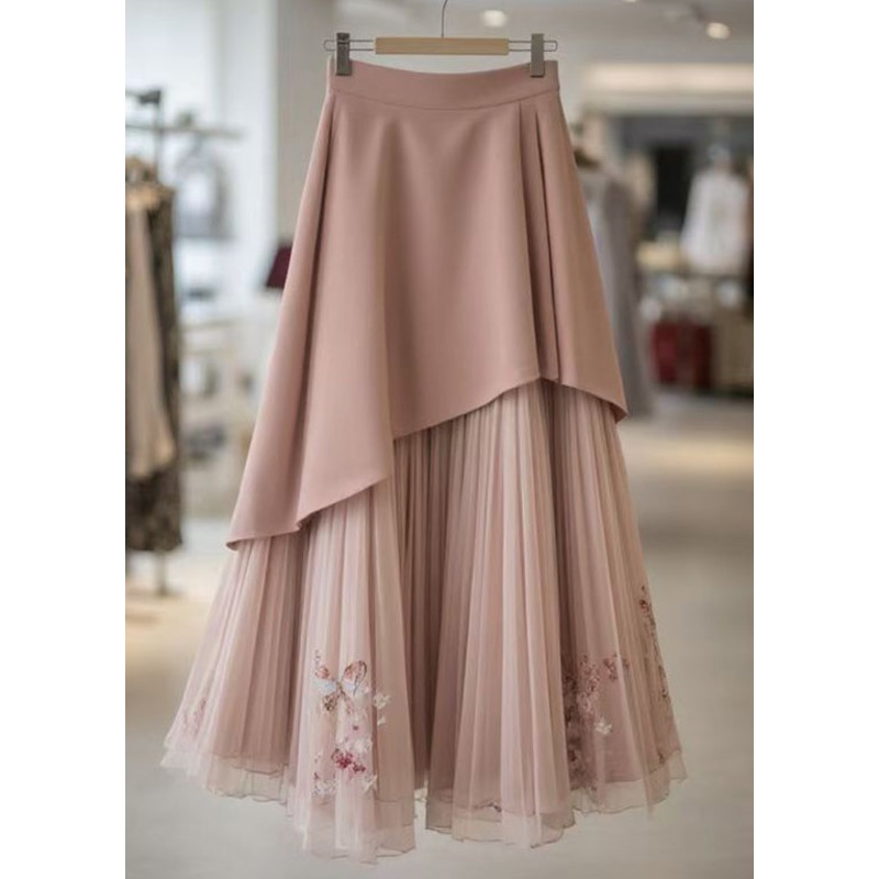 Elegant Pink Original Design Wrinkled Chiffon Skirts Summer