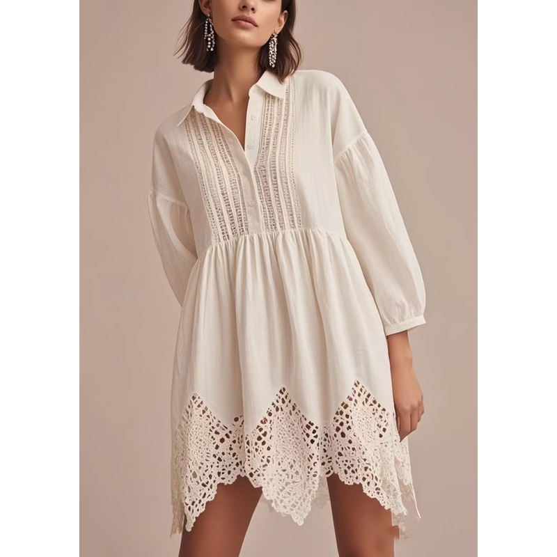 Fine White Hollow Out Patchwork Lace Day Dress Bracelet Sleeve