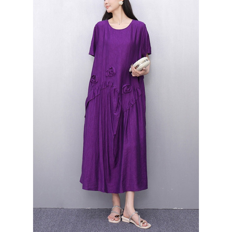 Loose Purple Floral Patchwork Maxi Dress Summer