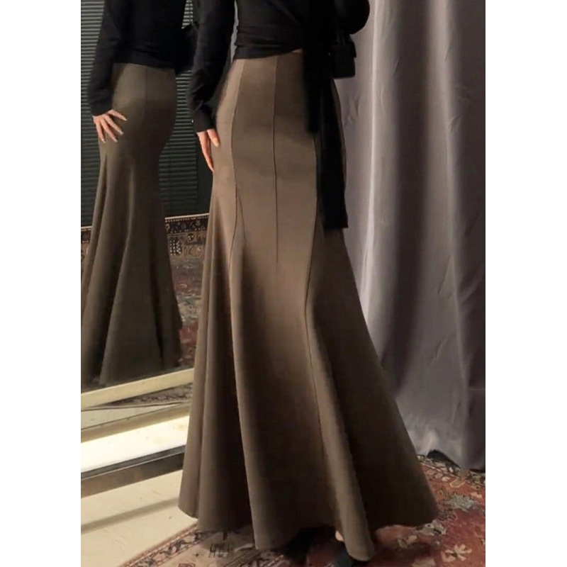 New Coffee Solid High Waist Cotton Skirt Spring