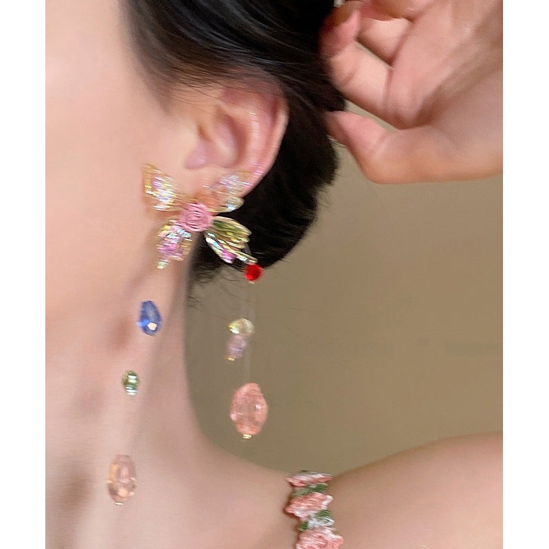 Novelty Rainbow Copper Beads Floral Tassel Drop Earrings