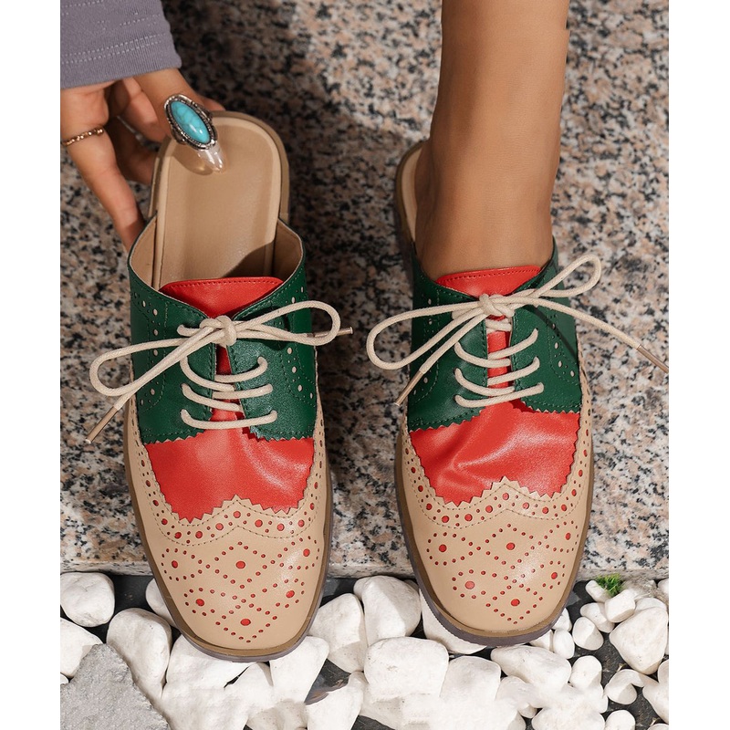 Red Lace Up Faux Leather Walking Low Heel Sandals