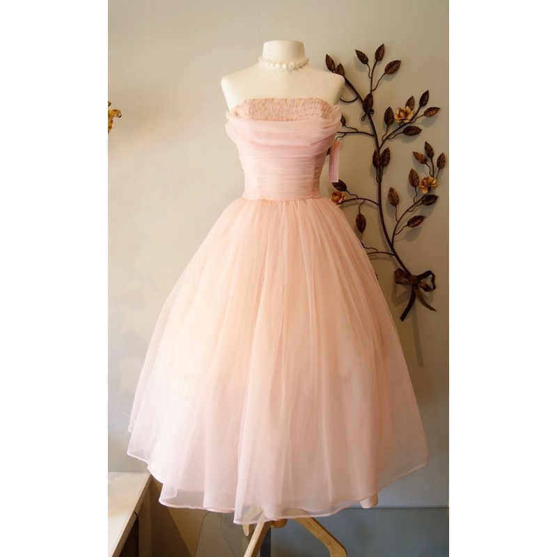 Strapless A Line Pink Prom Dress Tulle Formal Dress J5254