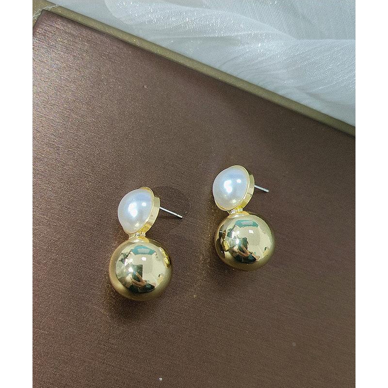 Stylish Gold Copper Overgild Pearl Stud Earrings
