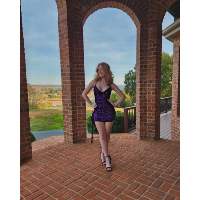 V Neck Purple Sequin Homecoming Dress Short Prom Dress J4141