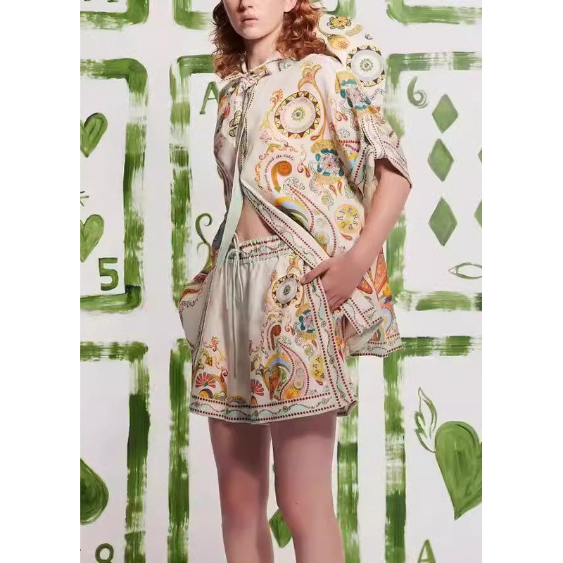 2025 New Fashion Graffiti Top And Shorts Set Summer