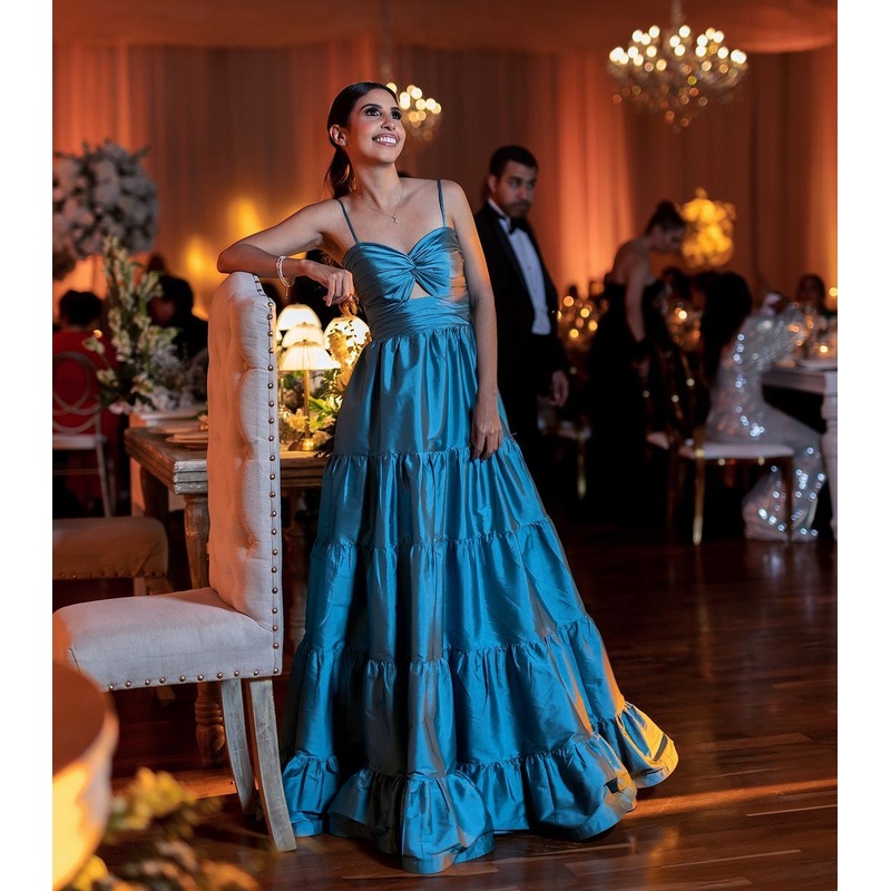 A Line Blue Satin Long Prom Dress Formal Party Dress J3060
