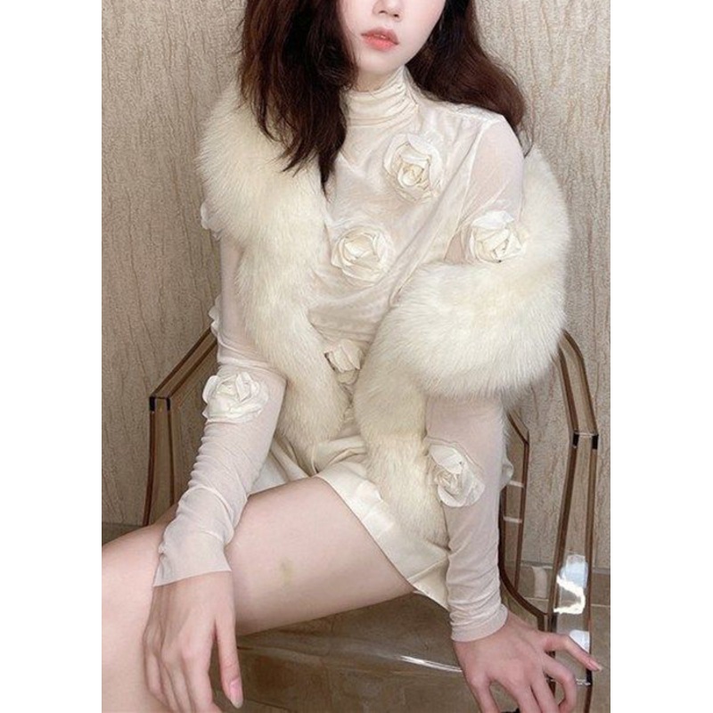 Art Beige Floral Solid Tulle T Shirts Spring