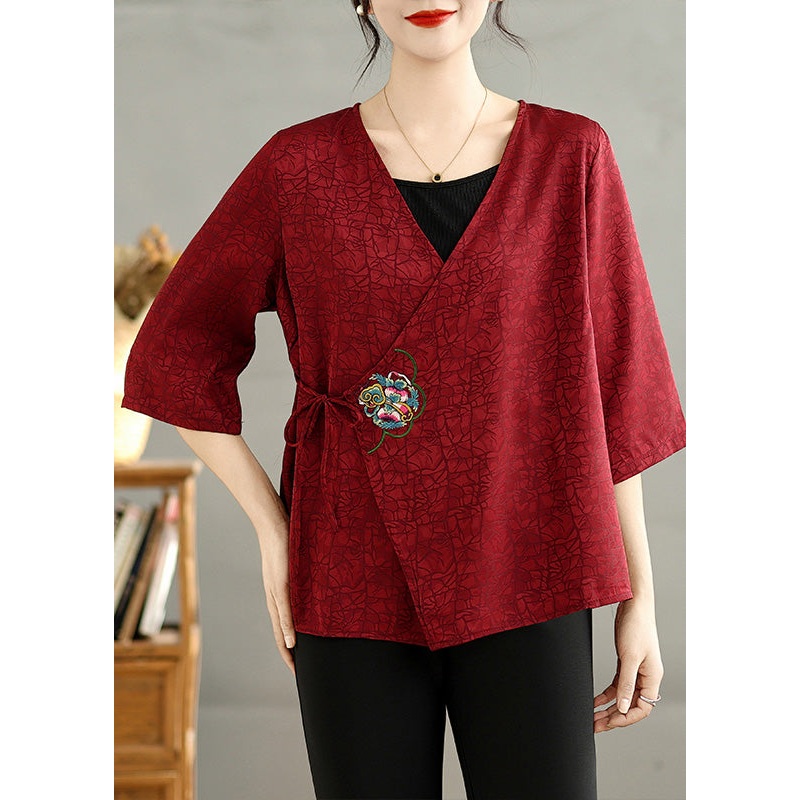 Beautiful Mulberry Embroidered Silk Shirt Half Sleeve