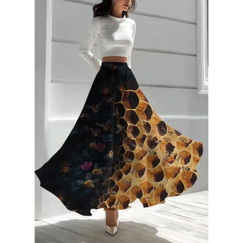 Boutique Mixed Color Bee Print Chiffon Skirts Summer