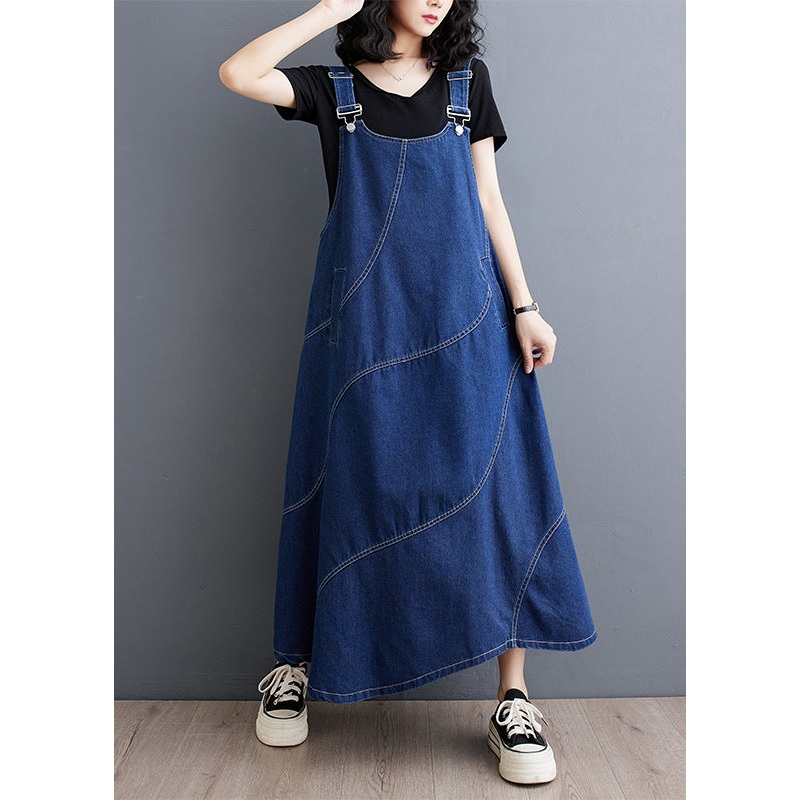 Casual Blue Oversized Patchwork Denim A Line Dresses Spring