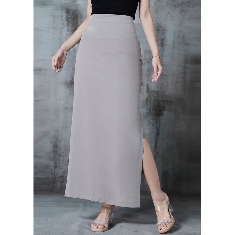 Chic Grey Side Open Silm Fit Spandex Wraped Skirts Spring