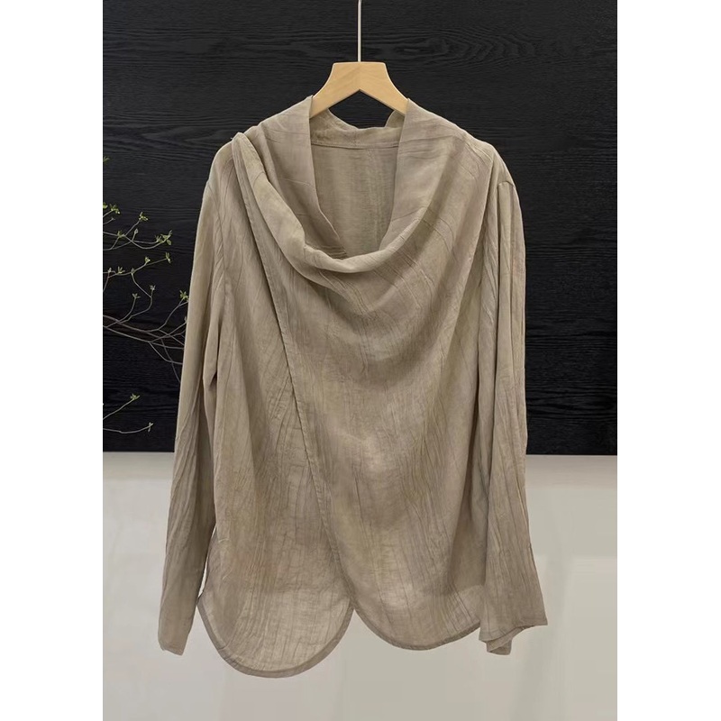 Chinese Style Light Khaki Patchwork Solid Top Spring