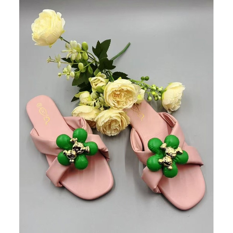 Fashion Pink Floral Splicing Slide Sandals Peep Toe
