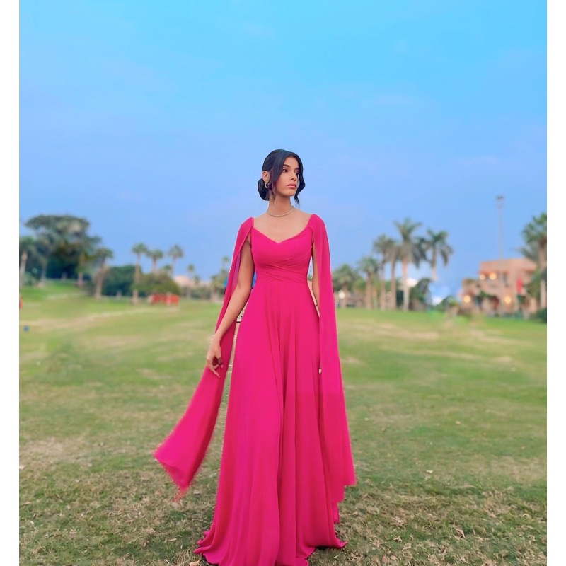 Hot Pink A Line Chiffon Prom Dress Wedding Guest Dress J6195