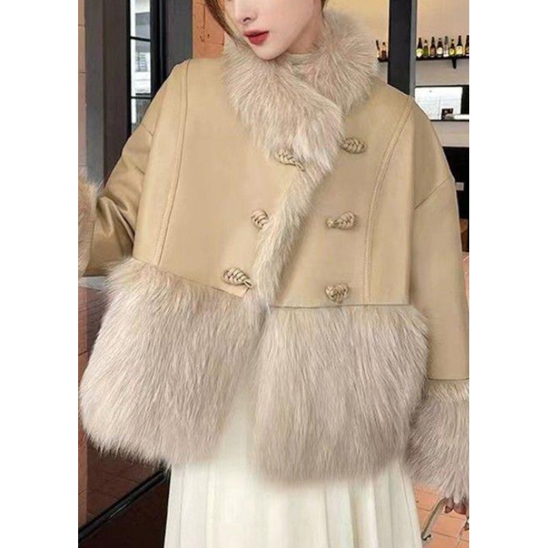 Khaki Button Patchwork Duck Down Down Coats Fur Collar Winter