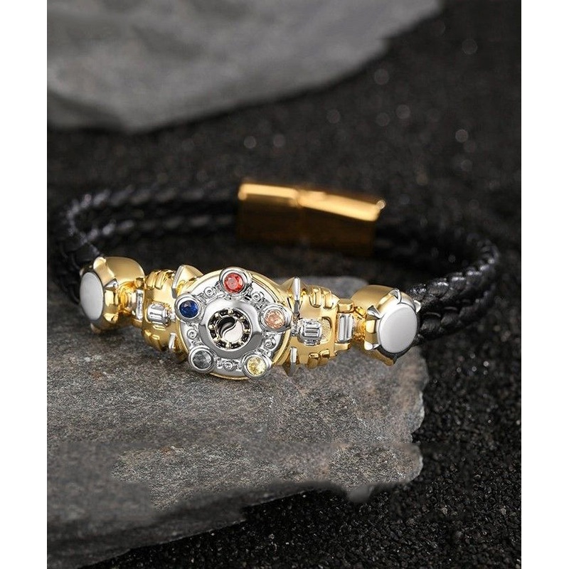 Men Gold Stainless Steel Alloy Zircon Armored Warrior Bracelet