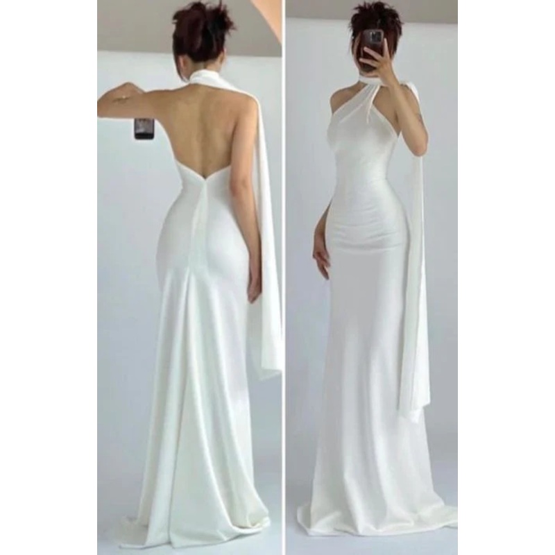 Mermaid White Party Long Prom Dresses Wedding Dress  J5666