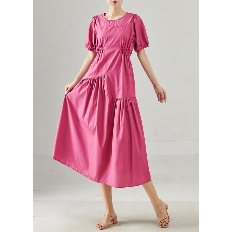Modern Rose Asymmetrical Wrinkled Cotton Long Dresses Summer