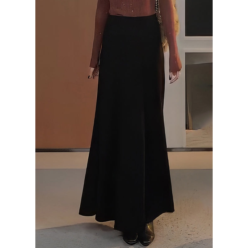 Natural Black Elastic Waist A Line Skirts Spring
