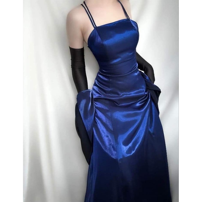 Navy Blue Long Prom Dresses A Line Vintage Formal Dress J4674