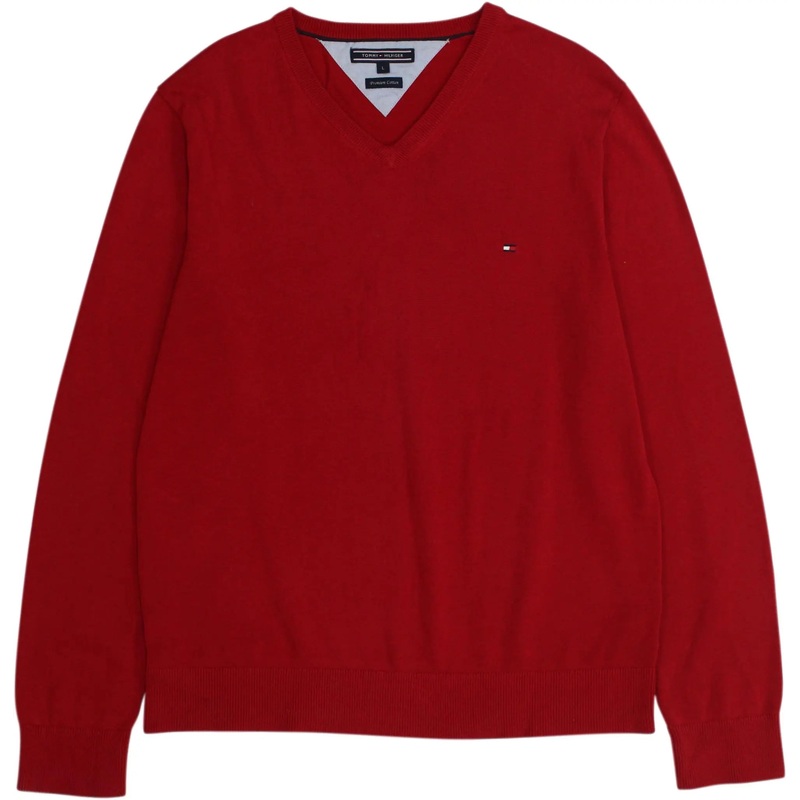 Red V-Neck Jumper by Tommy Hilfiger