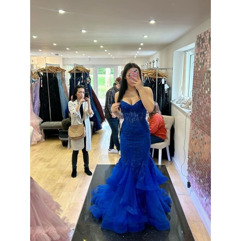 Royal Blue Mermaid Long Prom Dresses Appliques Formal Party Dresses J4936